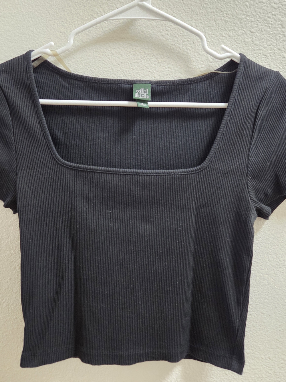 wild fable Black Ribbed Square-Neck Crop Top